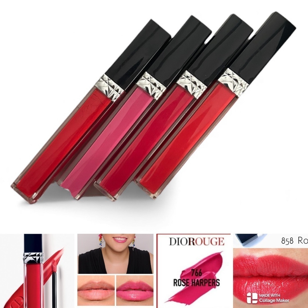 Dior Rouge Brilliant Lip Gloss bundle Collection - Bold Red and Pink Shades